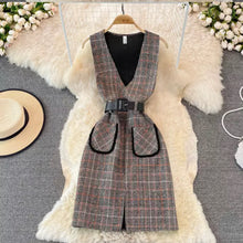 Load image into Gallery viewer, Plaid Vest dress &amp; sweater set
