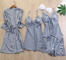 Load image into Gallery viewer, Silk satin 4-pieces set pajama
