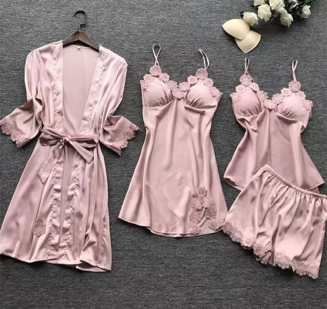 Silk satin 4-pieces set pajama