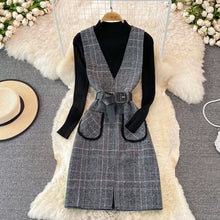 Load image into Gallery viewer, Plaid Vest dress &amp; sweater set
